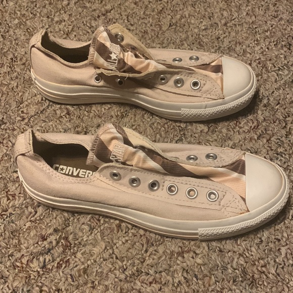 Converse low slip-on No laces Cream with stripe tongue 7 women 5 men Brown/tan - Picture 4 of 10
